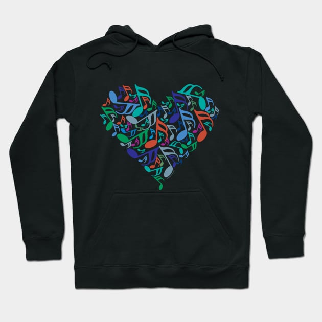 Colorful Music Notes Heart Hoodie by Barthol Graphics